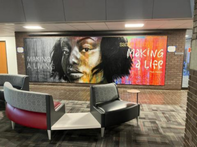 The completed mural in Levis Faculty Center.